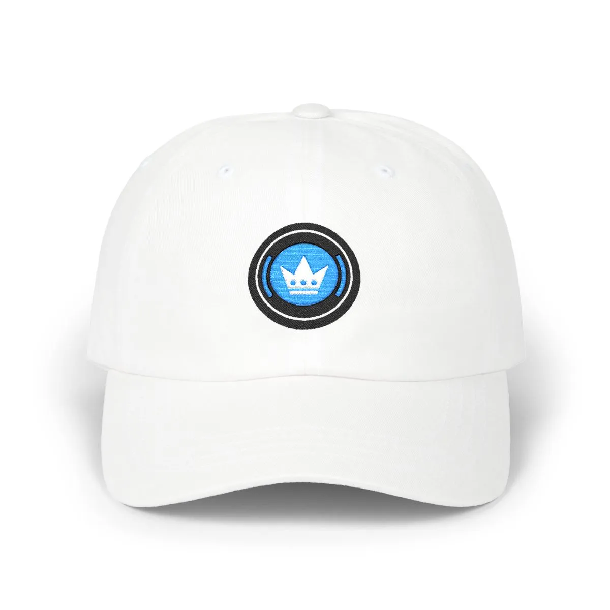 Charlotte Soccer embroidered dad cap in Black, Aqua & White, front view