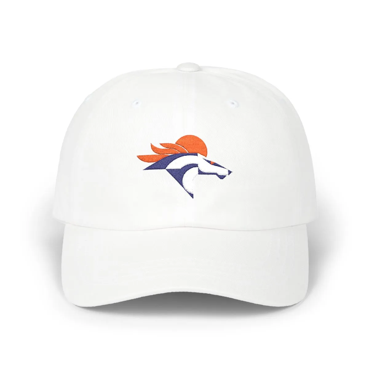 Denver Football embroidered dad cap in Orange, White & Navy, front view