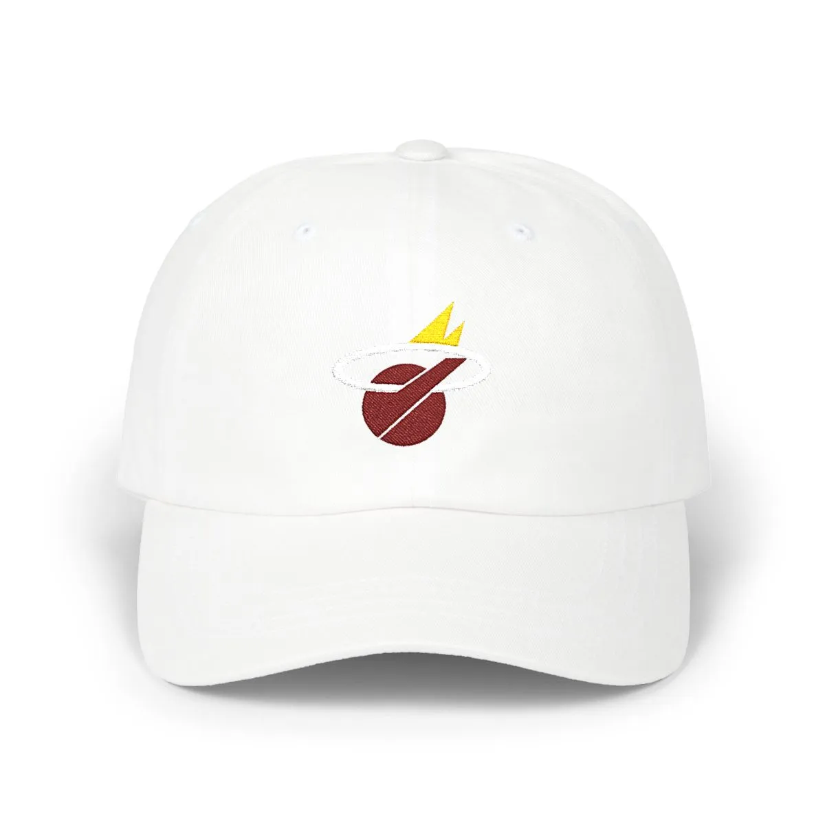 Miami Basketball embroidered dad cap in Maroon, White & Gold, front view