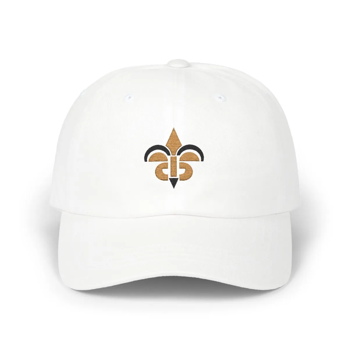 New Orleans Football embroidered dad cap in Old Gold & Black, front view