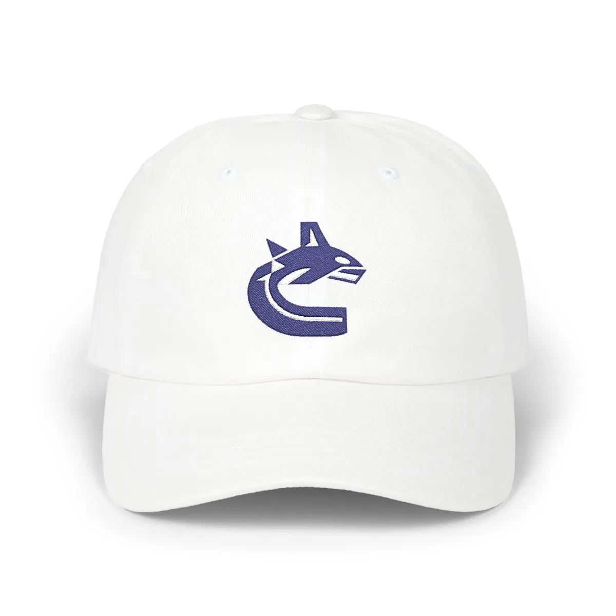 Vancouver Hockey embroidered dad cap in Navy & White, front view